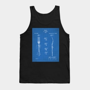 Kitchen Fork Patent - Chef Cook Country Farmhouse Art - Blueprint Tank Top